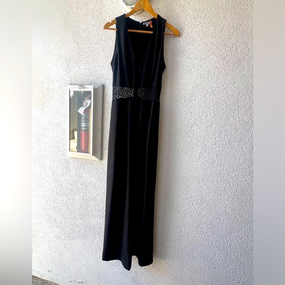 Zac Posen black jumpsuit w/ lace midsection has pockets - Picture 2 of 7